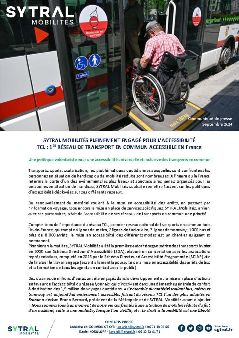 TCL, 1er réseau de transport en commun accessible en France