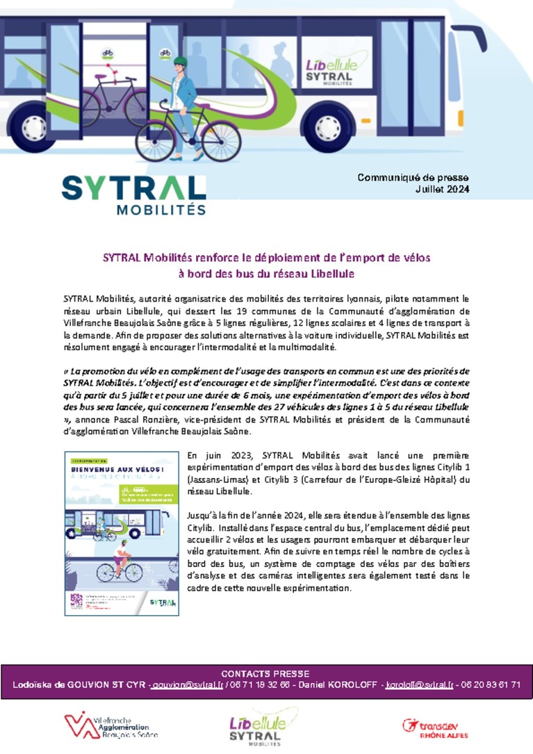 Emport des vélos sur le réseau Libellule : une expérimentation renforcée