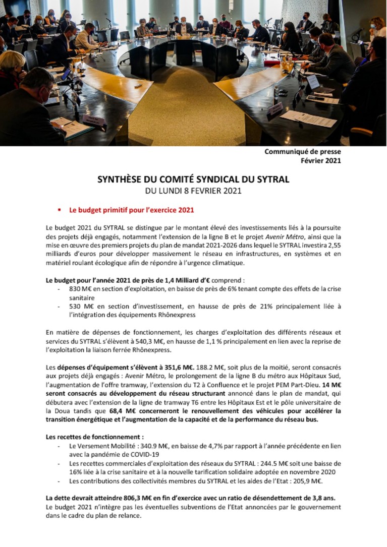 Synthèse du Comité syndical du 8 février 2021